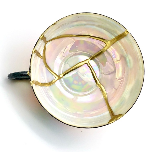 Retro Floral Teacup Kintsugi Eggshell Gold Crack Vtg MCM Japanese Growth Gift - Picture 13 of 16